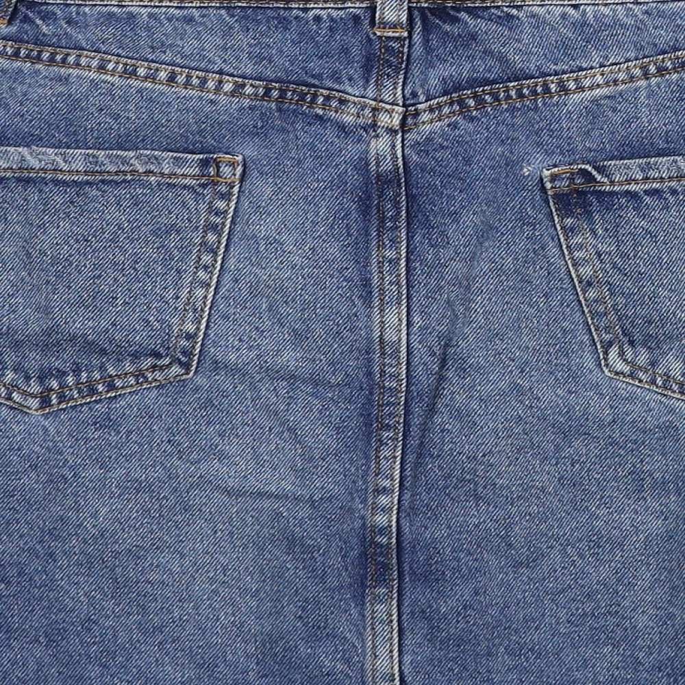 New Look Womens Blue Cotton Mini Skirt Size 12 Zip