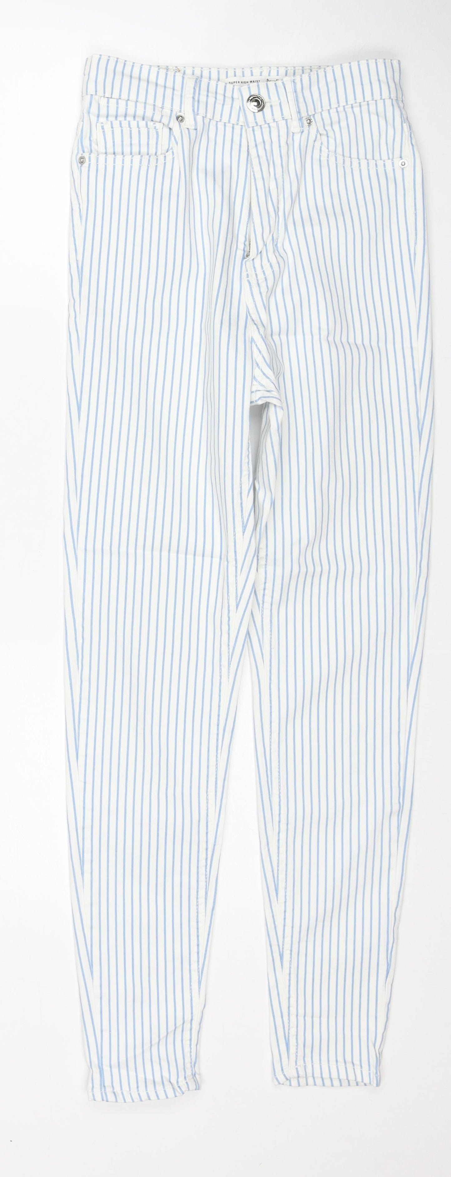 Stradivarius Womens Multicoloured Striped Cotton Skinny Jeans Size 8 Regular Zip