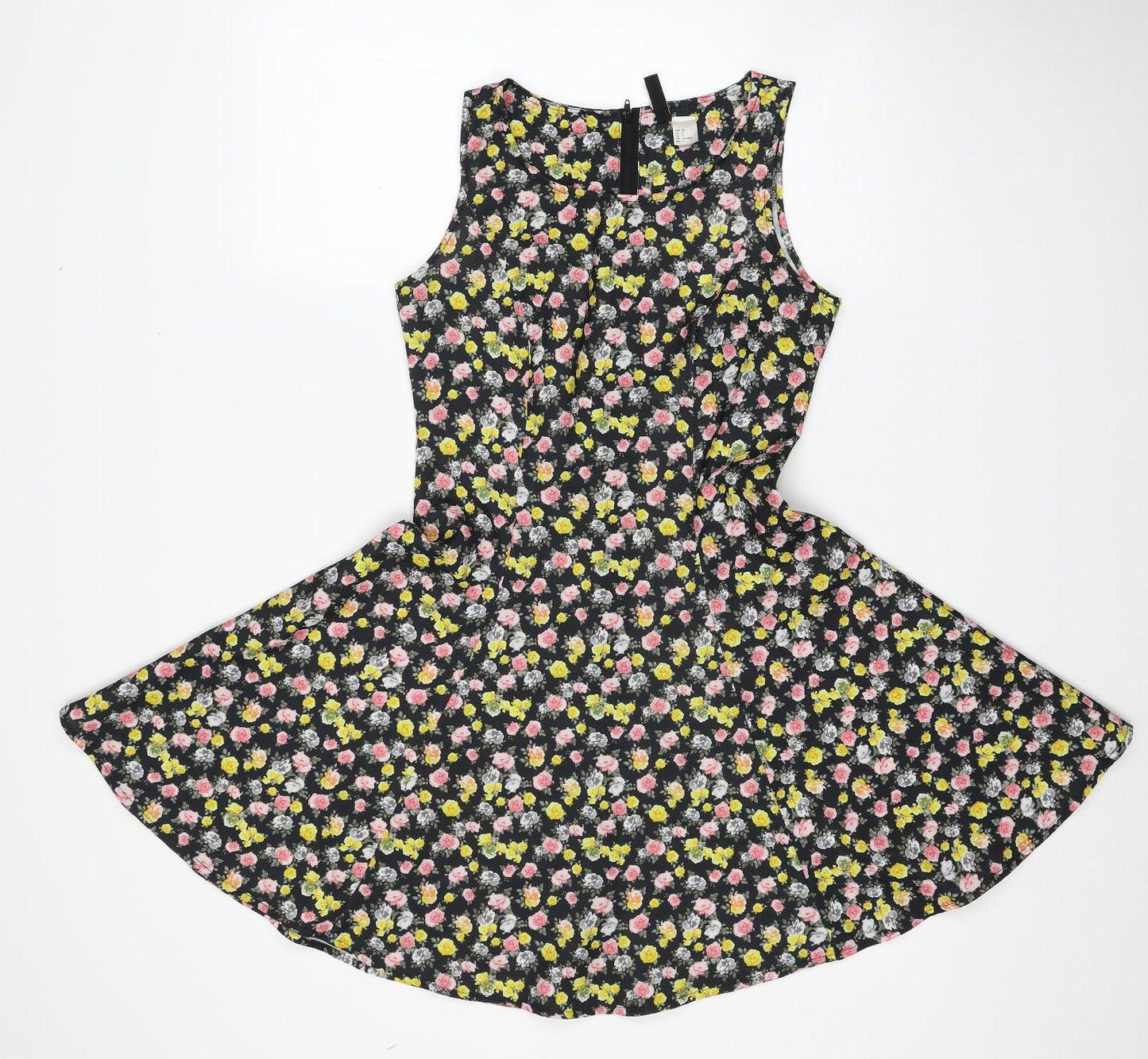 Divided by H&M Womens Multicoloured Floral Polyester Skater Dress Size 8 Boat Neck Zip