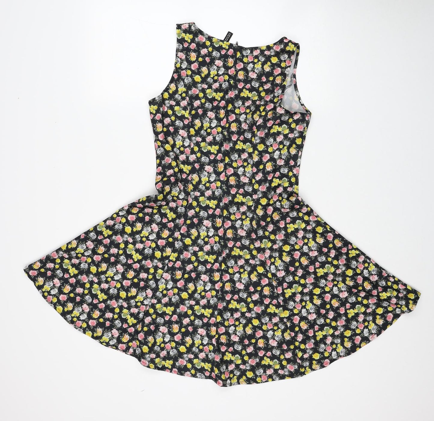 Divided by H&M Womens Multicoloured Floral Polyester Skater Dress Size 8 Boat Neck Zip