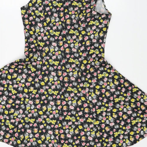 Divided by H&M Womens Multicoloured Floral Polyester Skater Dress Size 8 Boat Neck Zip