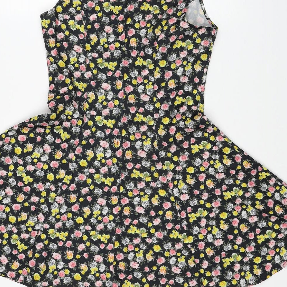 Divided by H&M Womens Multicoloured Floral Polyester Skater Dress Size 8 Boat Neck Zip