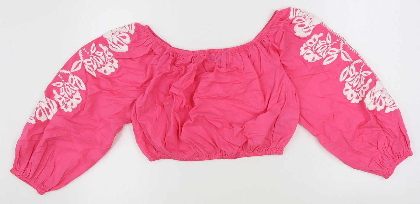 Marks and Spencer Womens Pink 100% Cotton Cropped Blouse Size 14 Boat Neck