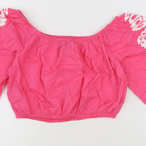 Marks and Spencer Womens Pink 100% Cotton Cropped Blouse Size 14 Boat Neck
