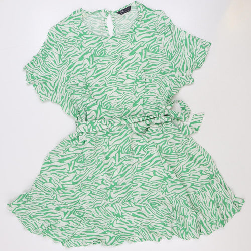 Marks and Spencer Womens Green Animal Print Polyester Fit & Flare Size 20 Round Neck Tie