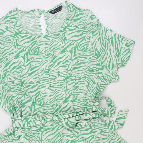 Marks and Spencer Womens Green Animal Print Polyester Fit & Flare Size 20 Round Neck Tie