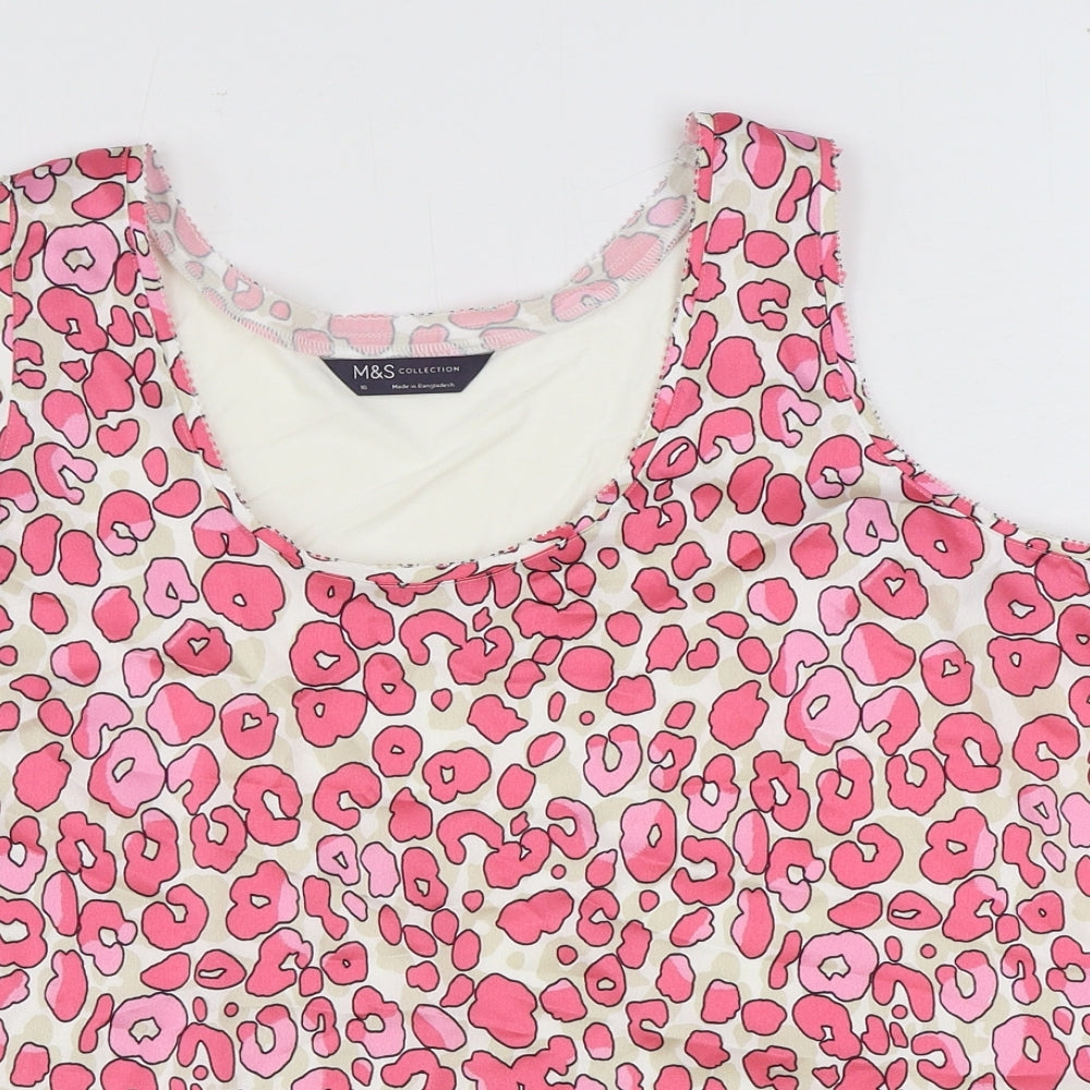 Marks and Spencer Womens Pink Animal Print Polyester Basic Tank Size 16 Scoop Neck - Leopard Print