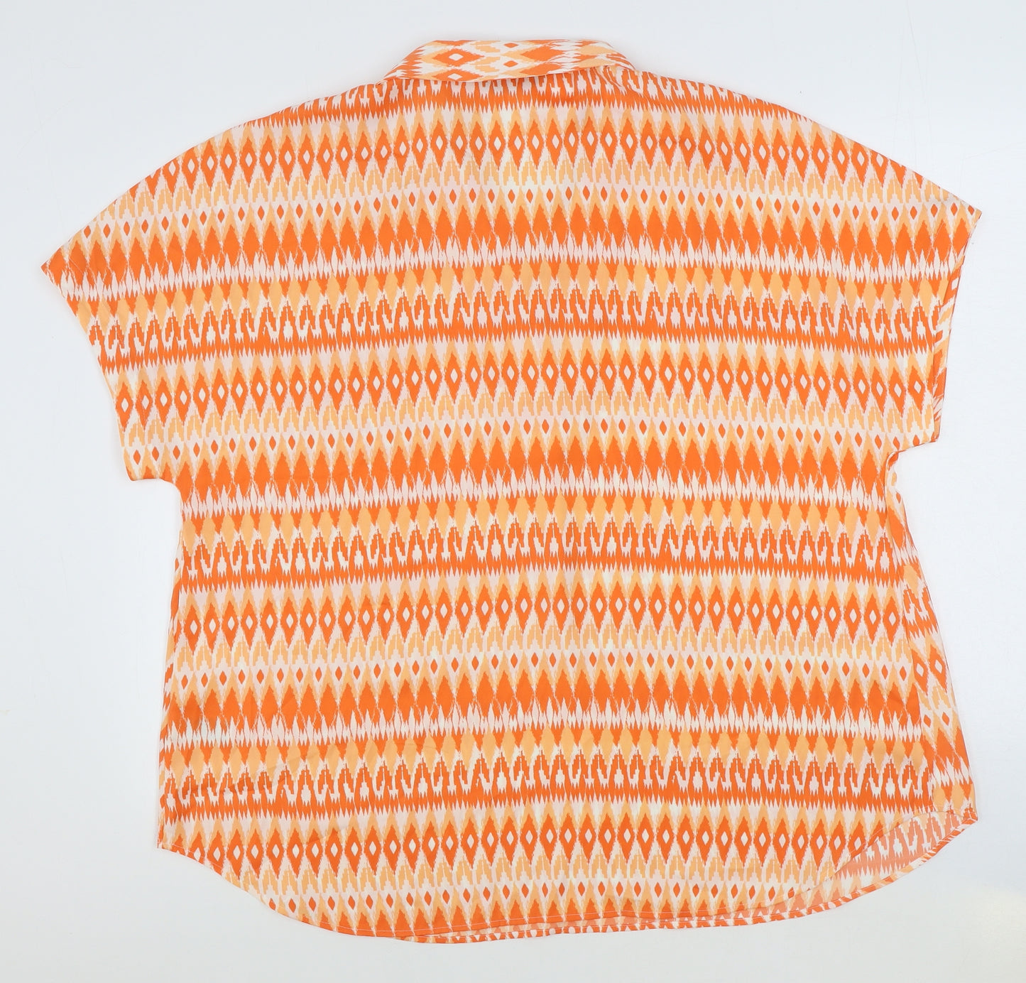 Marks and Spencer Womens Orange Geometric Polyester Basic Blouse Size 18 Collared