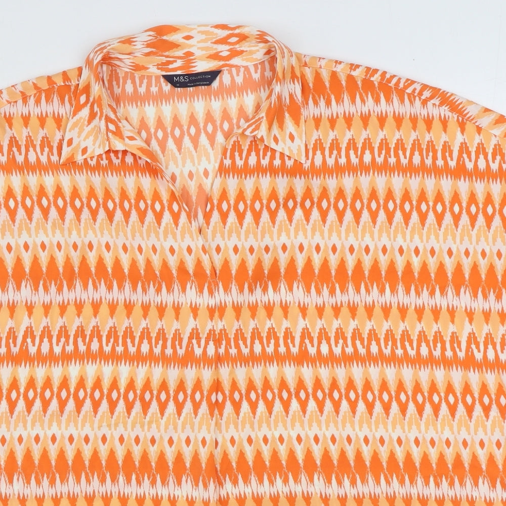 Marks and Spencer Womens Orange Geometric Polyester Basic Blouse Size 18 Collared