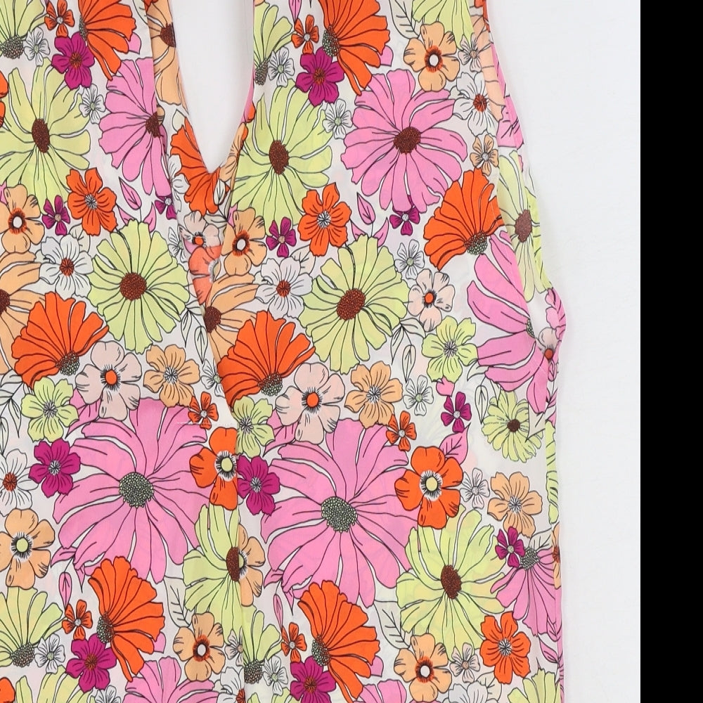 Marks and Spencer Womens Multicoloured Floral Polyester Basic Tank Size 8 V-Neck