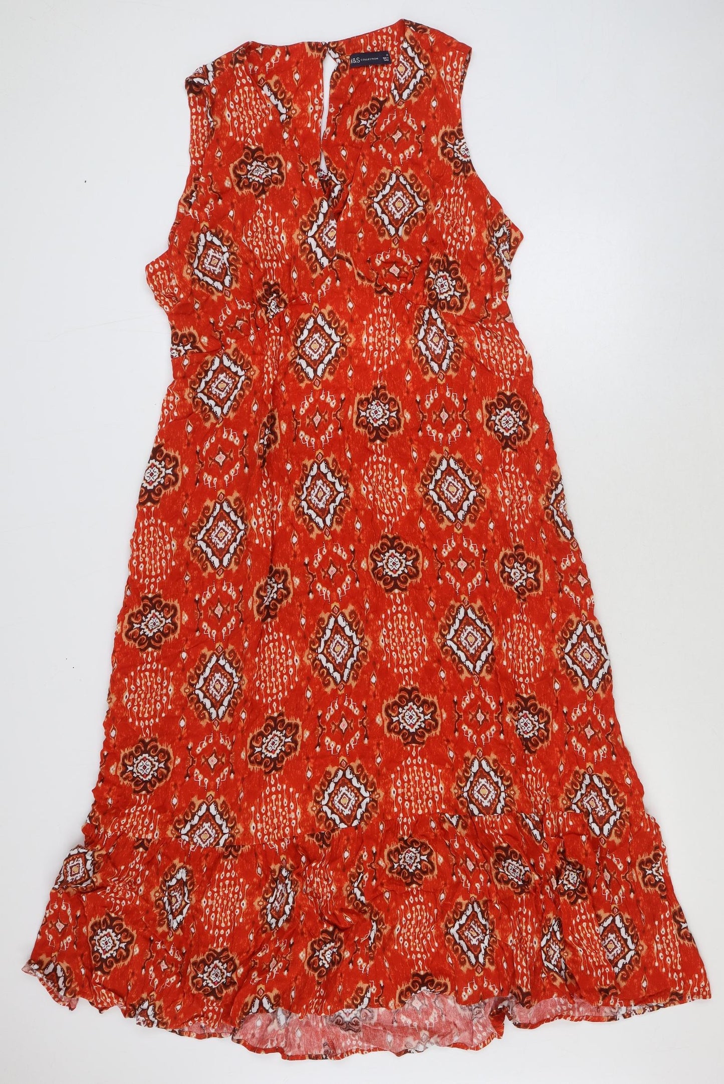 Marks and Spencer Womens Orange Geometric Viscose Maxi Size 20 Sweetheart Button