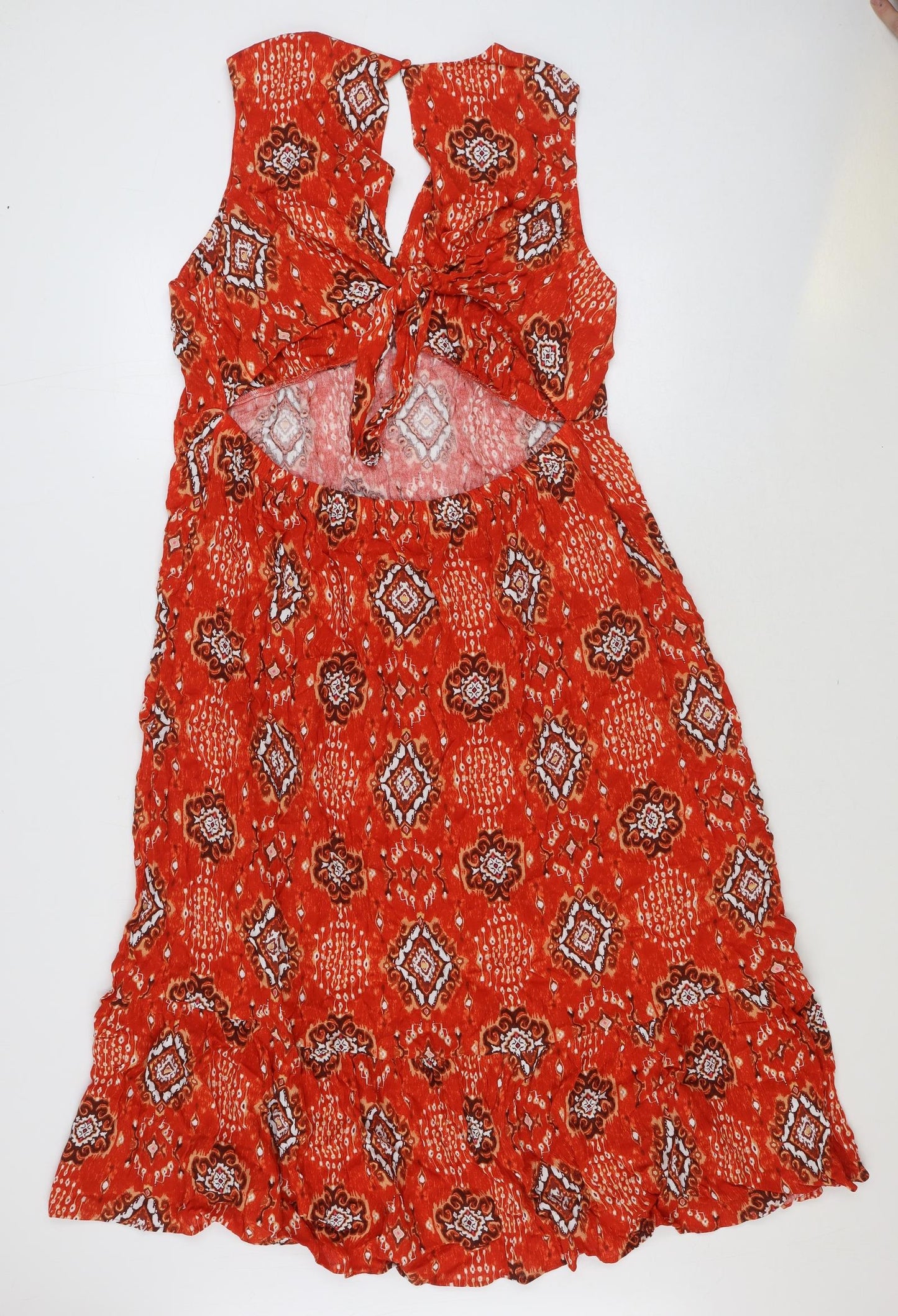 Marks and Spencer Womens Orange Geometric Viscose Maxi Size 20 Sweetheart Button