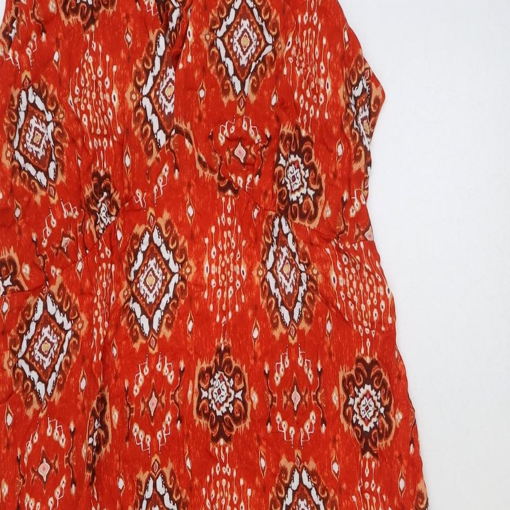 Marks and Spencer Womens Orange Geometric Viscose Maxi Size 20 Sweetheart Button