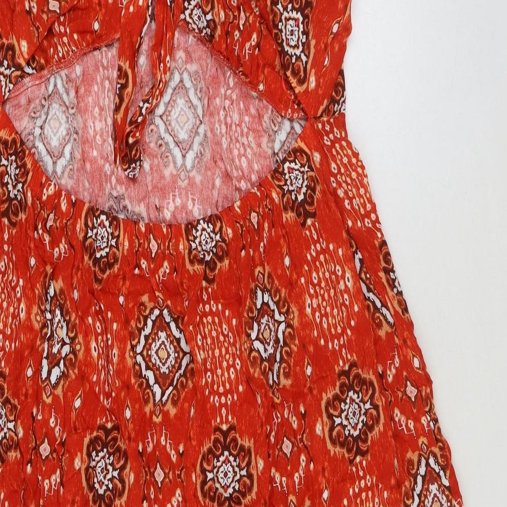 Marks and Spencer Womens Orange Geometric Viscose Maxi Size 20 Sweetheart Button