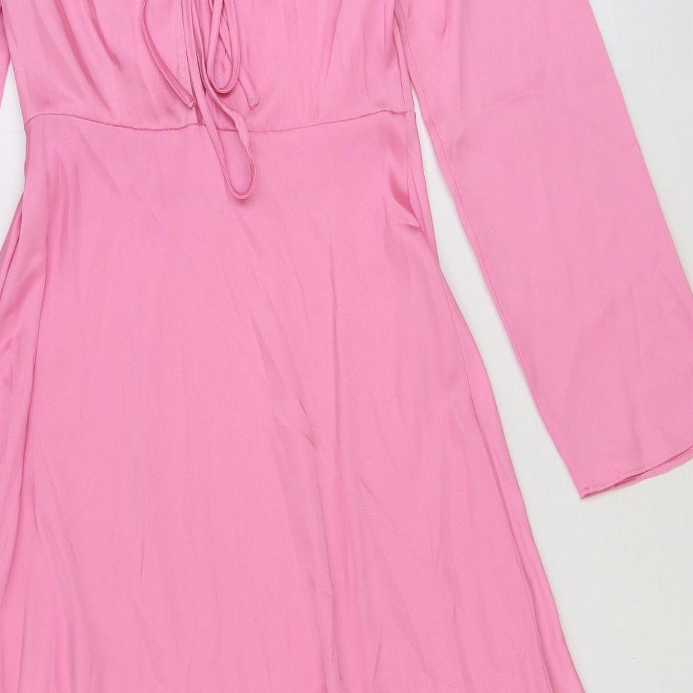 Marks and Spencer Womens Pink Polyester A-Line Size 10 Round Neck Tie