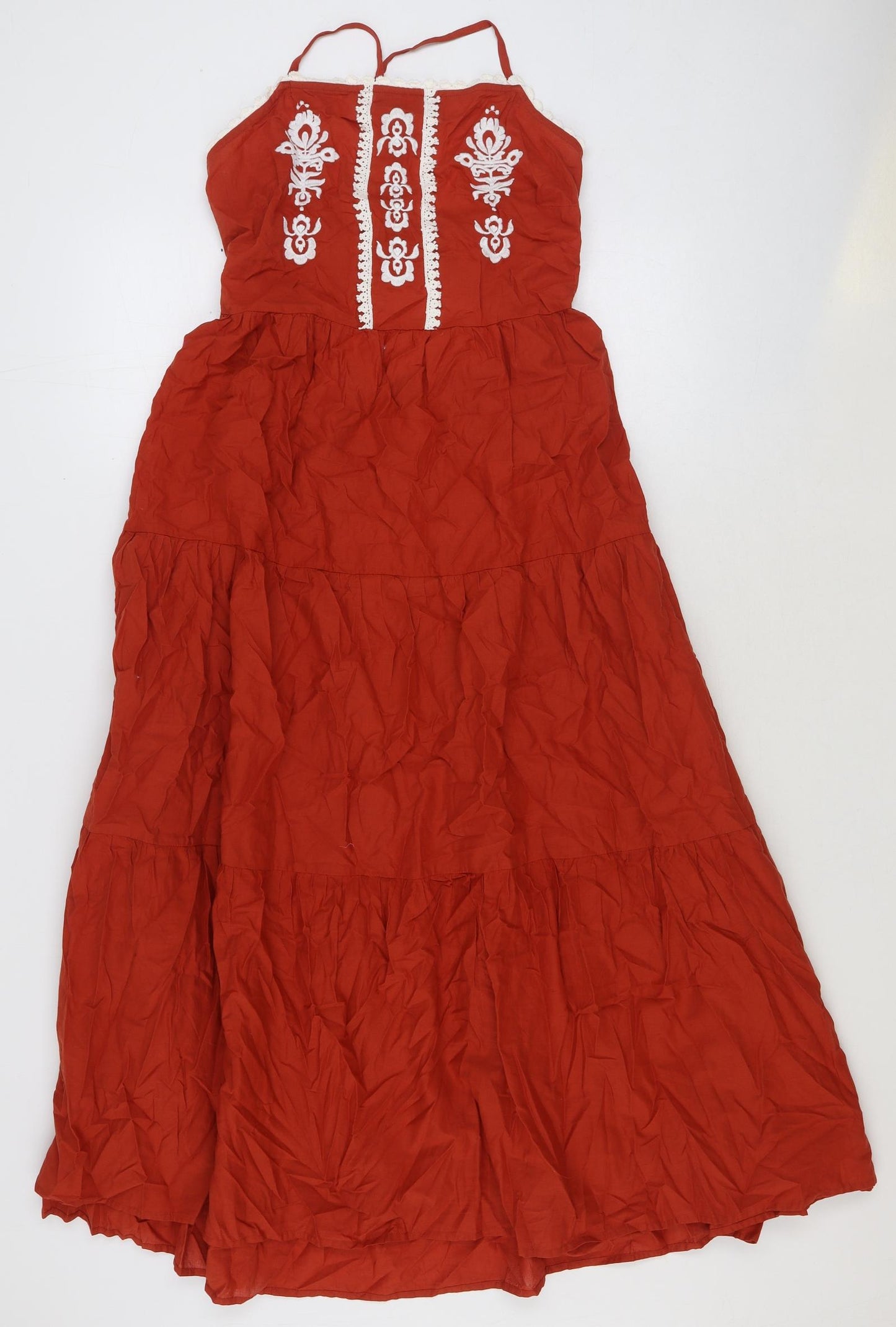Marks and Spencer Womens Red 100% Cotton A-Line Size 16 Square Neck Tie - Tiered