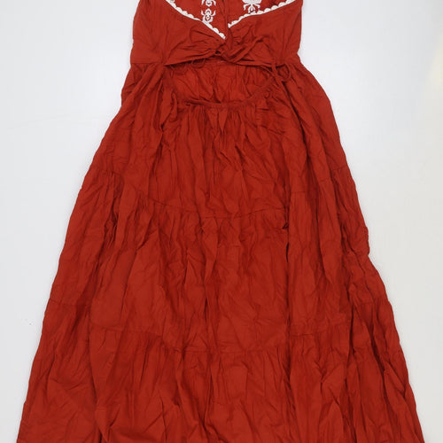 Marks and Spencer Womens Red 100% Cotton A-Line Size 16 Square Neck Tie - Tiered