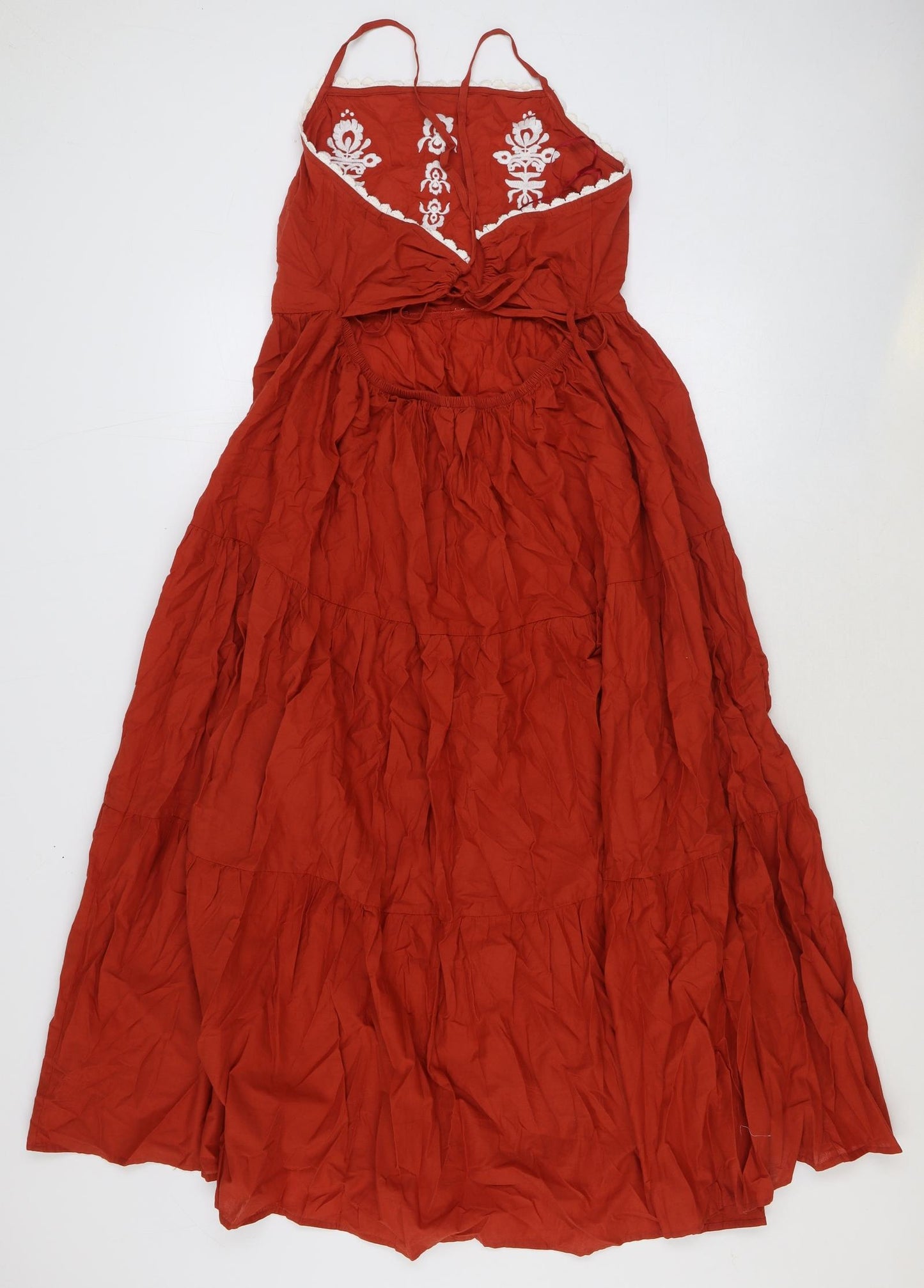 Marks and Spencer Womens Red 100% Cotton A-Line Size 16 Square Neck Tie - Tiered