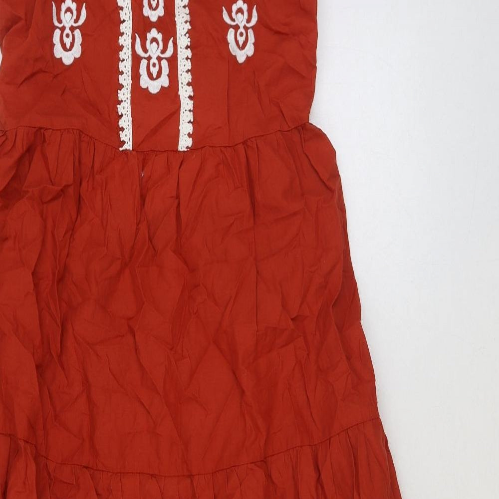 Marks and Spencer Womens Red 100% Cotton A-Line Size 16 Square Neck Tie - Tiered