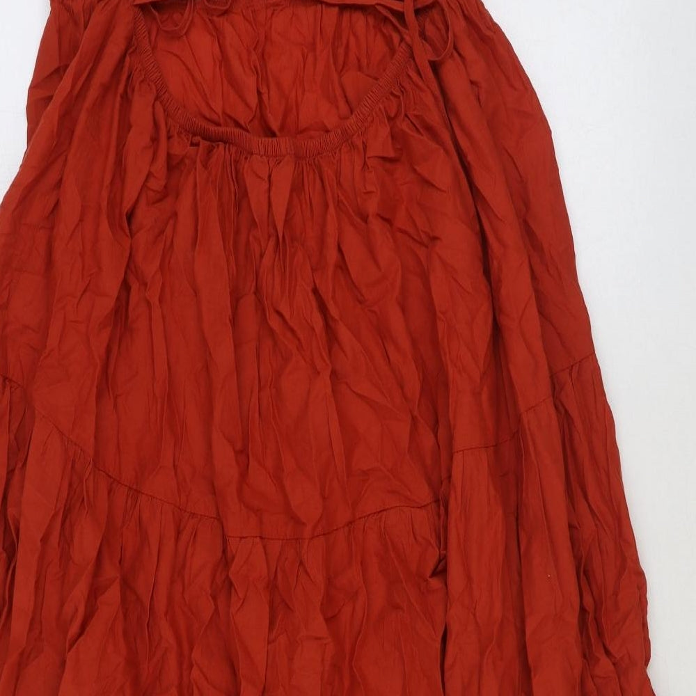 Marks and Spencer Womens Red 100% Cotton A-Line Size 16 Square Neck Tie - Tiered