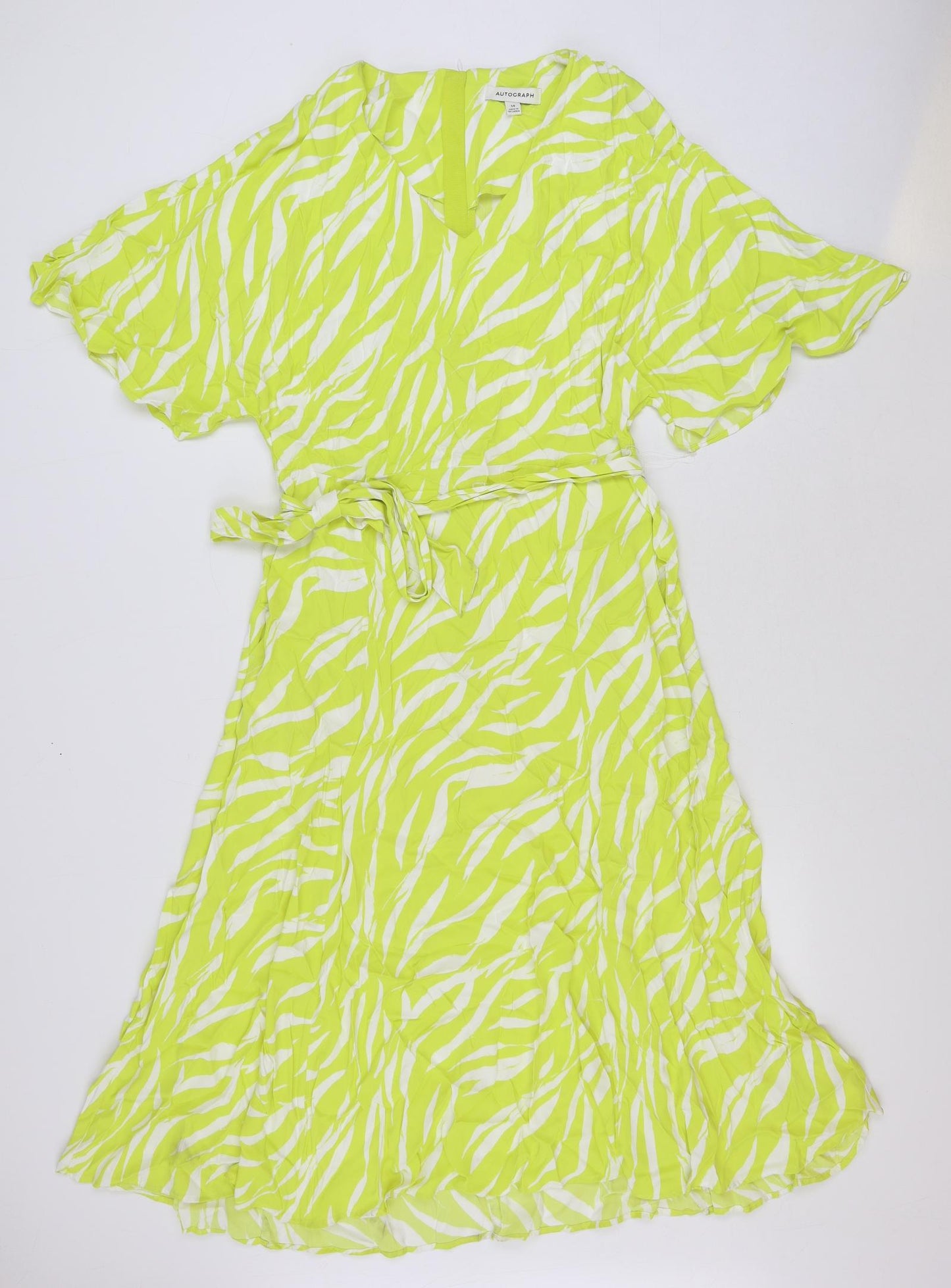 Autograph Womens Green Geometric Viscose A-Line Size 14 V-Neck Zip