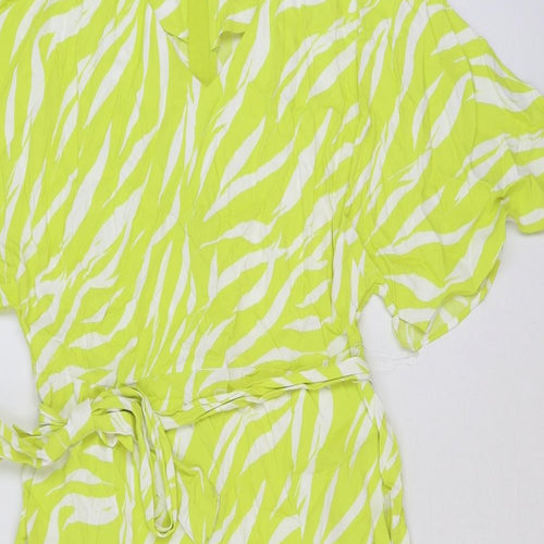 Autograph Womens Green Geometric Viscose A-Line Size 14 V-Neck Zip