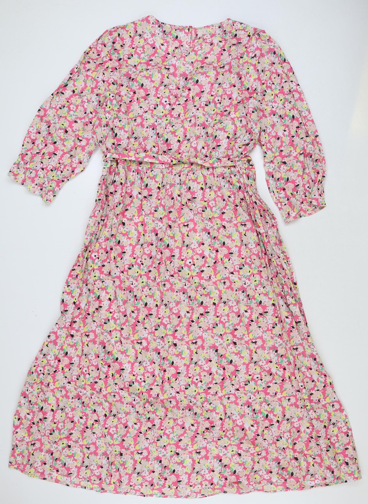 Marks and Spencer Womens Multicoloured Floral 100% Cotton Maxi Size 20 Round Neck Button