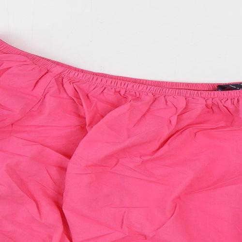 Marks and Spencer Womens Pink 100% Cotton Cropped Blouse Size 18 Boat Neck - Flower Detail