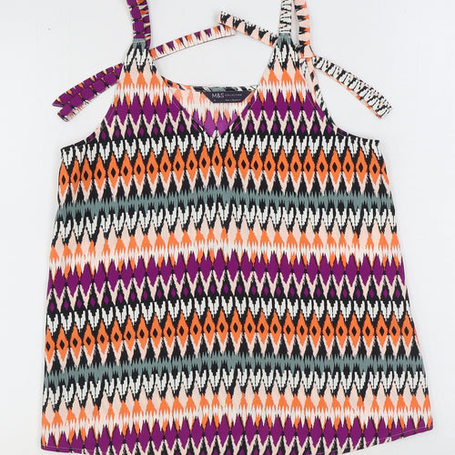Marks and Spencer Womens Multicoloured Geometric Polyester Basic Tank Size 6 V-Neck