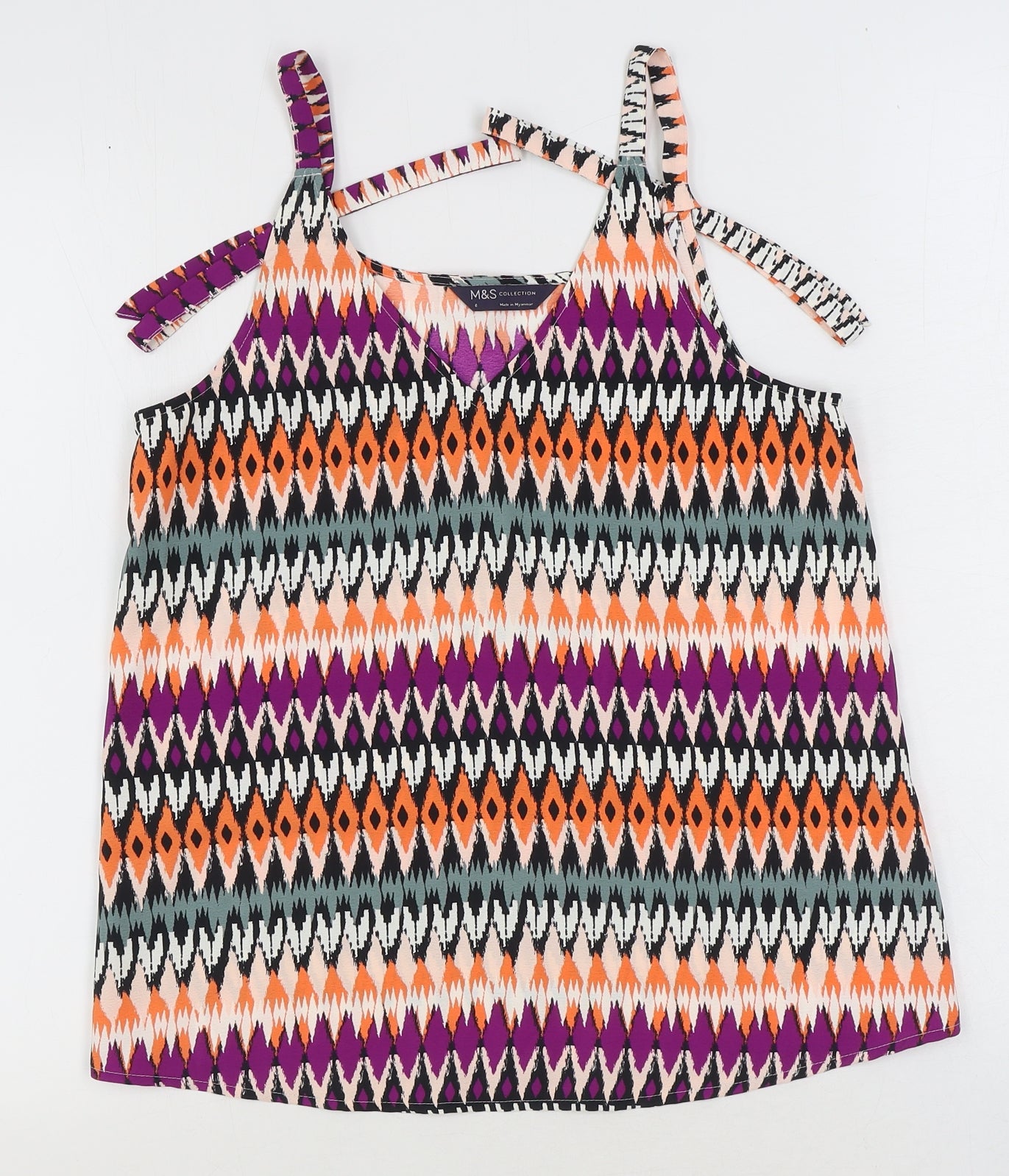 Marks and Spencer Womens Multicoloured Geometric Polyester Basic Tank Size 6 V-Neck