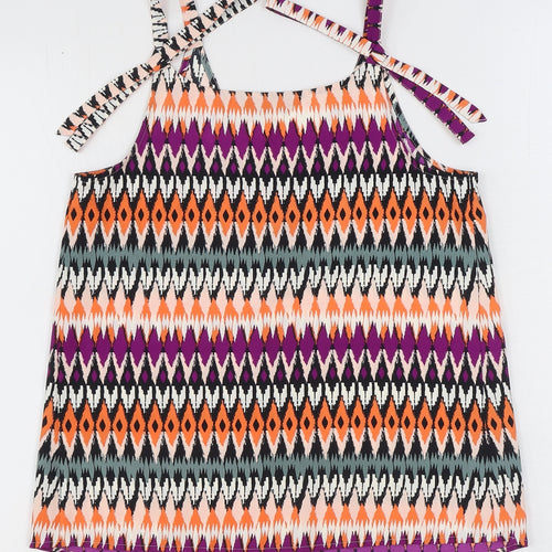 Marks and Spencer Womens Multicoloured Geometric Polyester Basic Tank Size 6 V-Neck