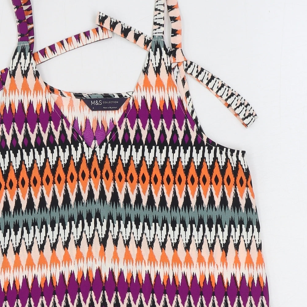 Marks and Spencer Womens Multicoloured Geometric Polyester Basic Tank Size 6 V-Neck