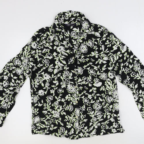 Marks and Spencer Womens Black Floral Viscose Basic Button-Up Size 8 Collared