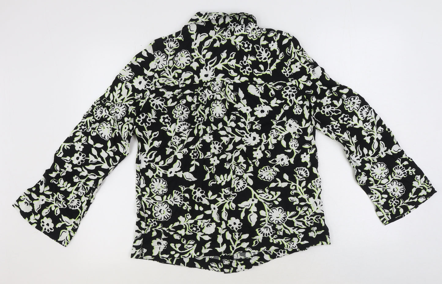 Marks and Spencer Womens Black Floral Viscose Basic Button-Up Size 8 Collared