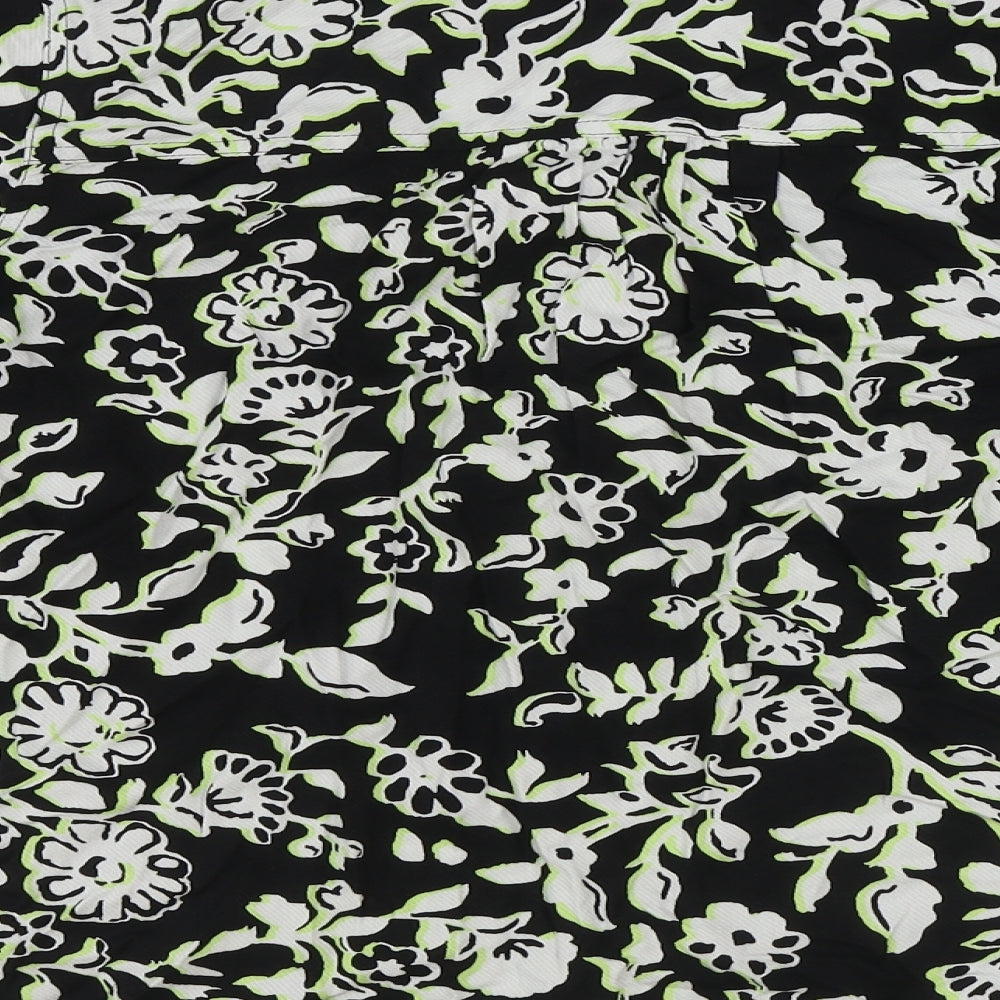 Marks and Spencer Womens Black Floral Viscose Basic Button-Up Size 8 Collared