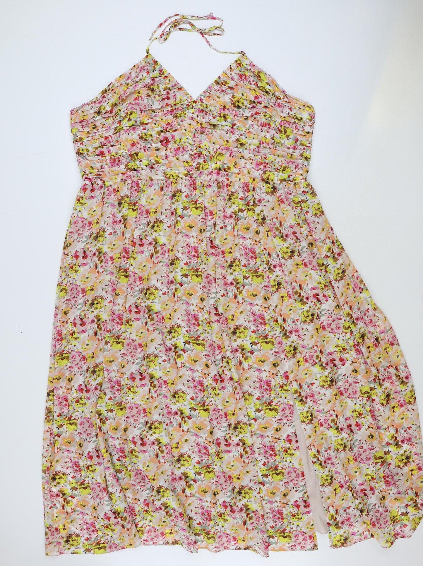 Marks and Spencer Womens Multicoloured Floral Polyester Fit & Flare Size 22 Halter Zip