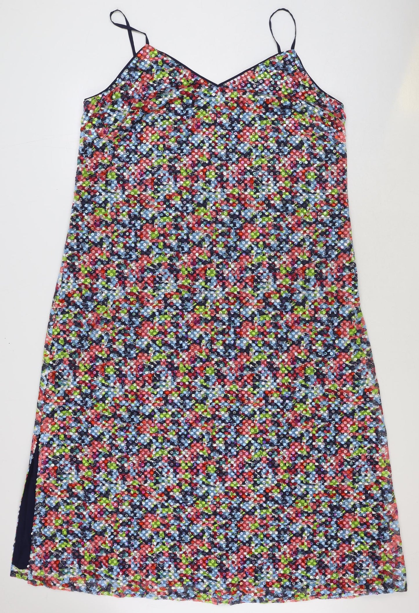 Marks and Spencer Womens Multicoloured Floral Polyester Slip Dress Size 20 V-Neck Zip