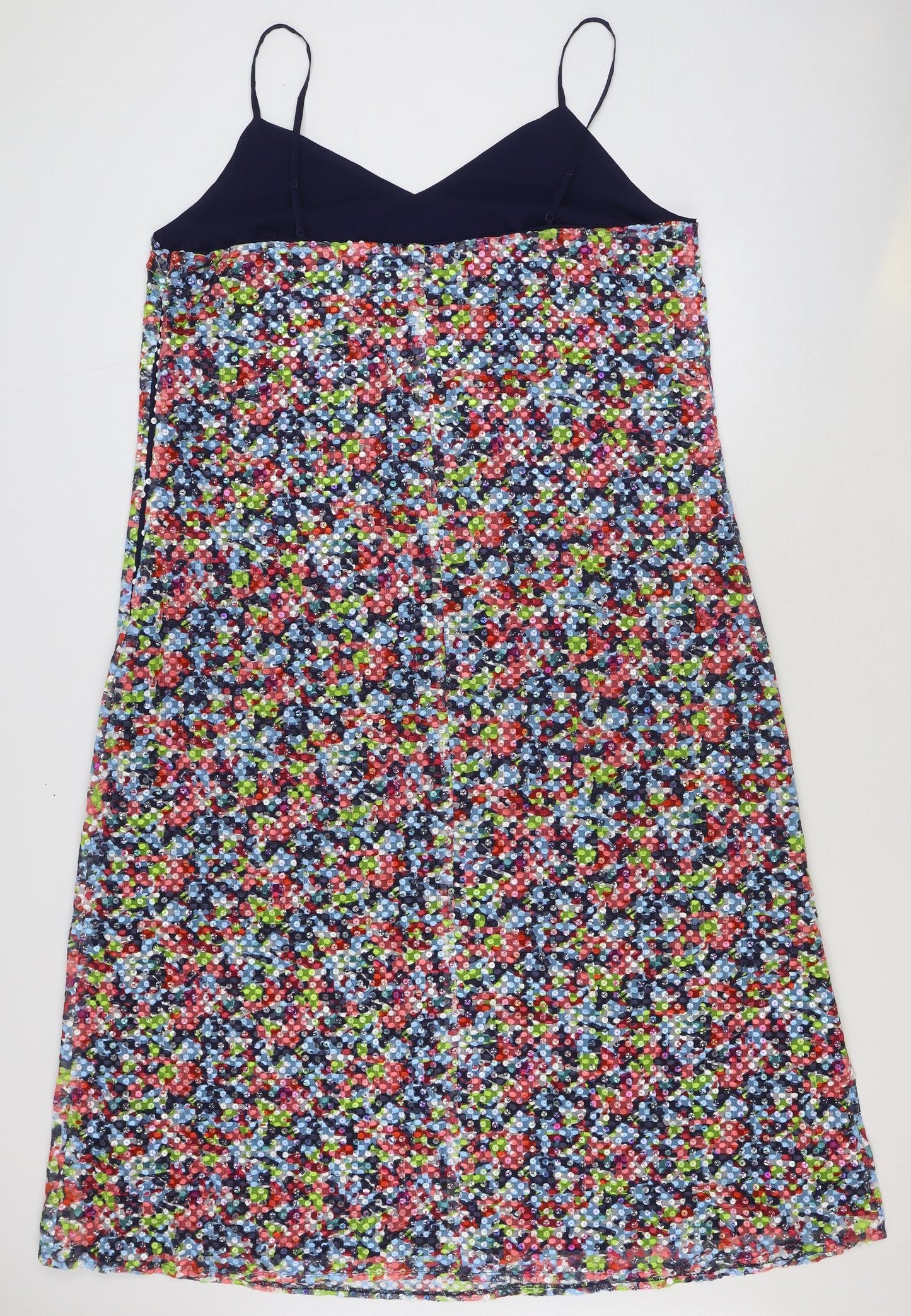 Marks and Spencer Womens Multicoloured Floral Polyester Slip Dress Size 20 V-Neck Zip