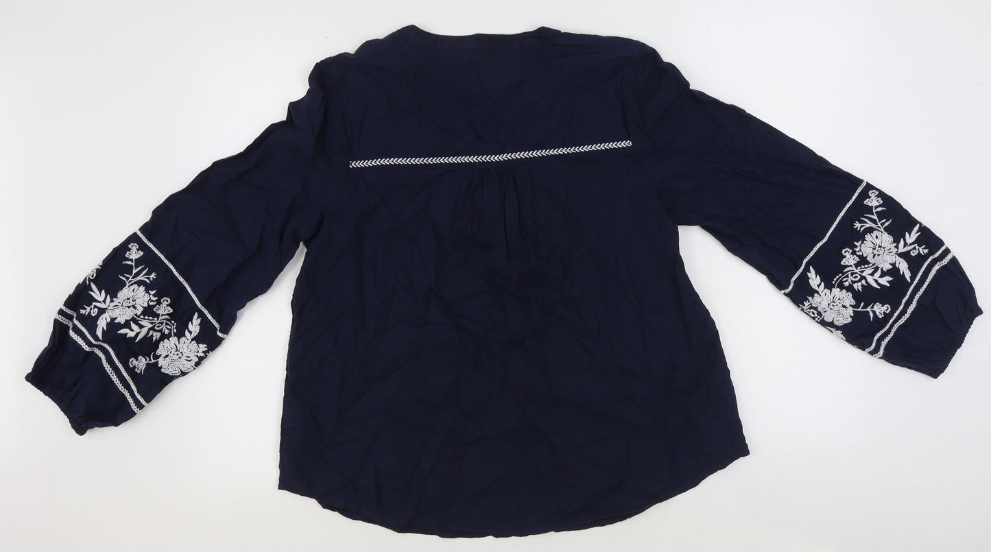 Marks and Spencer Womens Blue Flax Basic Button-Up Size 12 V-Neck