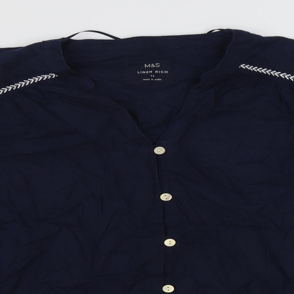 Marks and Spencer Womens Blue Flax Basic Button-Up Size 12 V-Neck