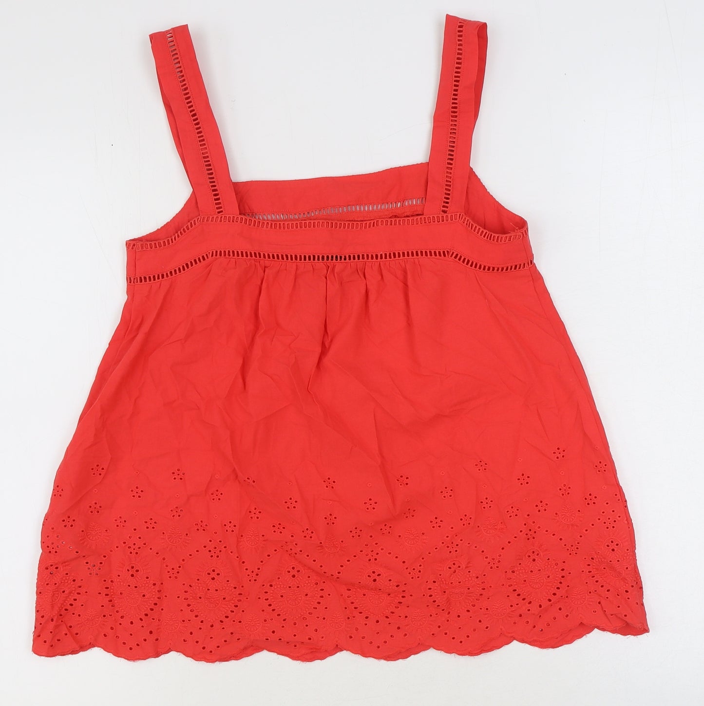 Marks and Spencer Womens Red 100% Cotton Basic Blouse Size 8 Square Neck