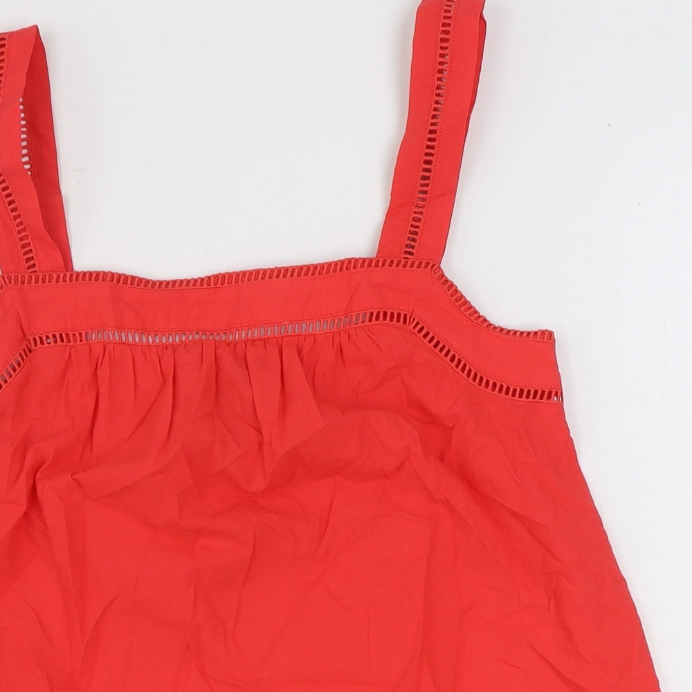 Marks and Spencer Womens Red 100% Cotton Basic Blouse Size 8 Square Neck