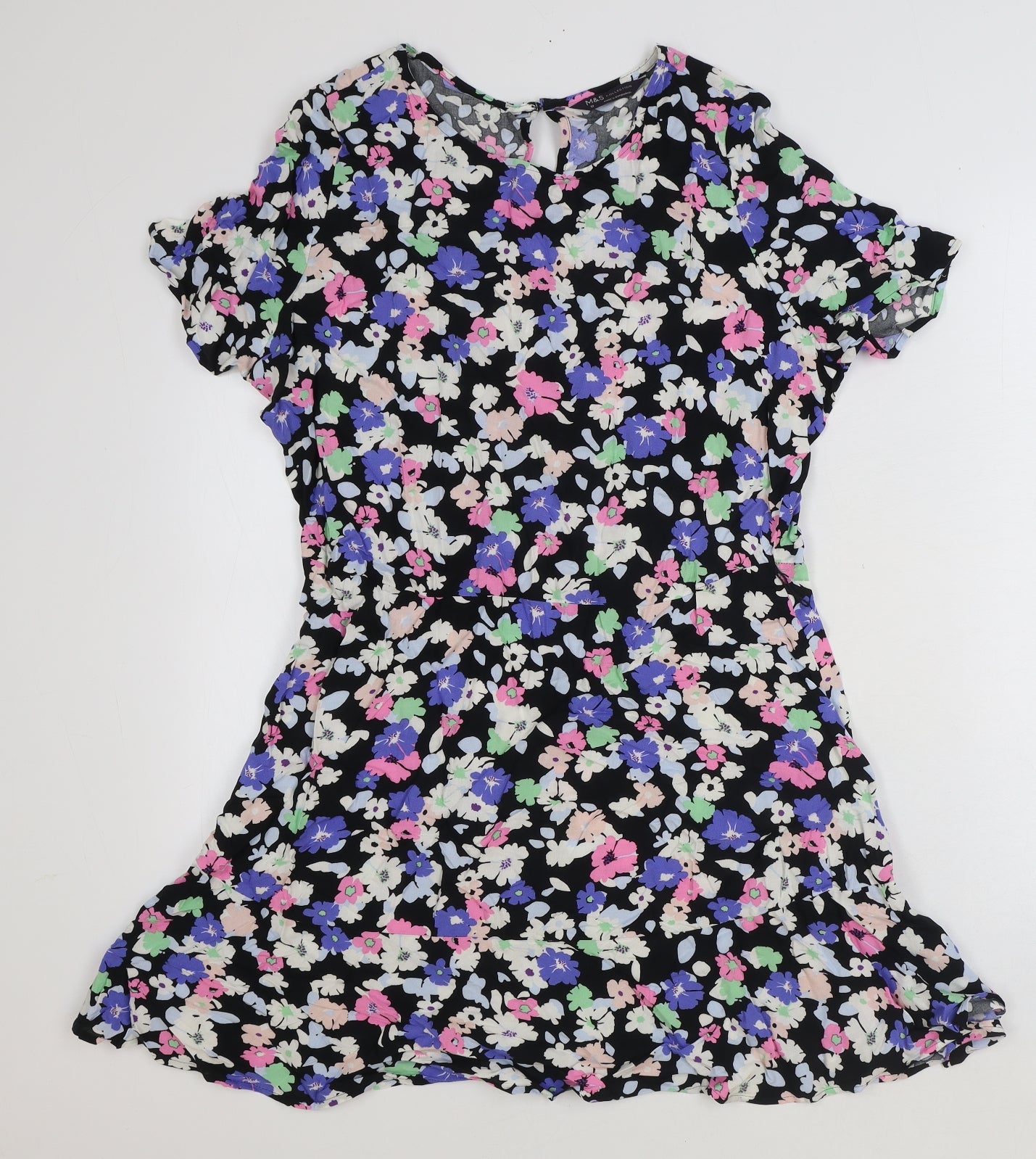 Marks and Spencer Womens Multicoloured Floral Viscose Fit & Flare Size 10 Boat Neck Button