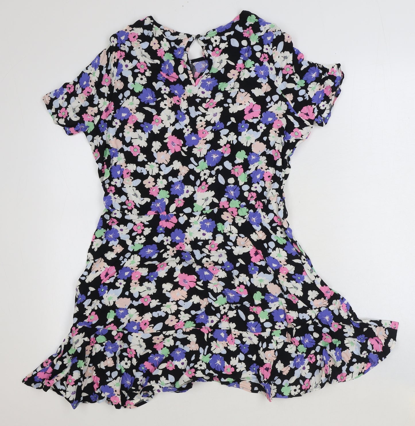 Marks and Spencer Womens Multicoloured Floral Viscose Fit & Flare Size 10 Boat Neck Button