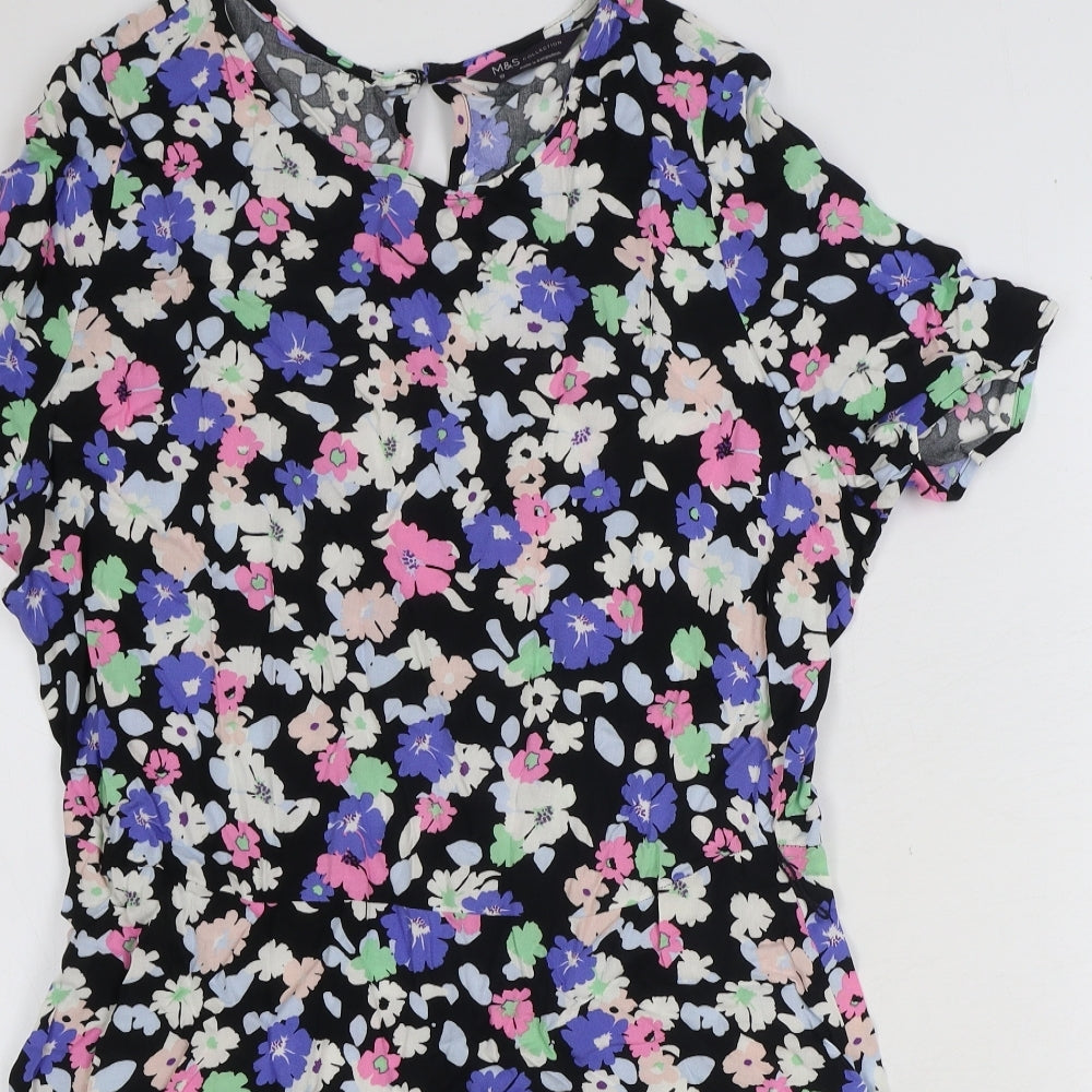 Marks and Spencer Womens Multicoloured Floral Viscose Fit & Flare Size 10 Boat Neck Button