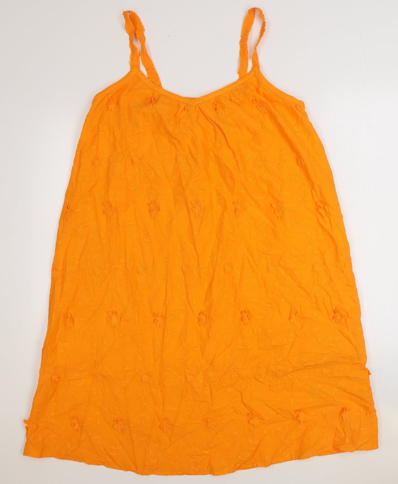 Marks and Spencer Womens Orange 100% Cotton Tank Dress Size 12 V-Neck Pullover