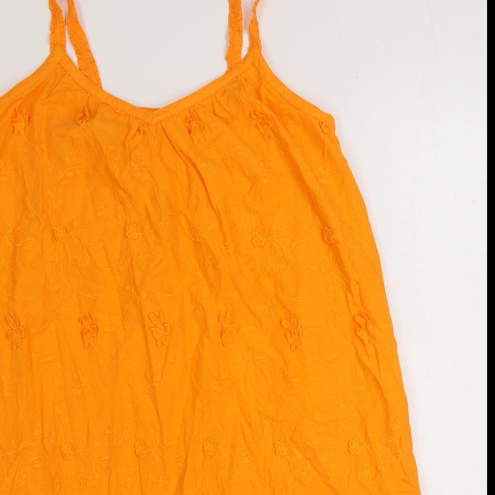 Marks and Spencer Womens Orange 100% Cotton Tank Dress Size 12 V-Neck Pullover
