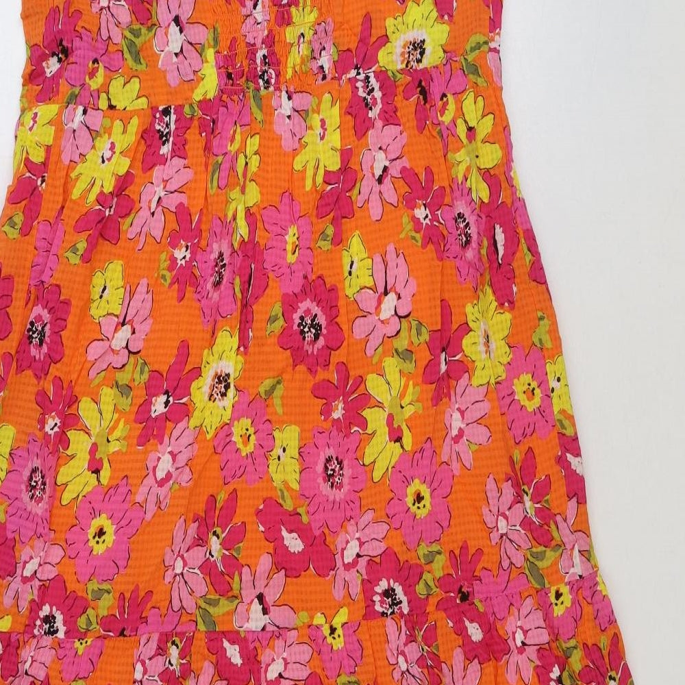 Marks and Spencer Womens Multicoloured Floral Viscose A-Line Size 10 Square Neck Button