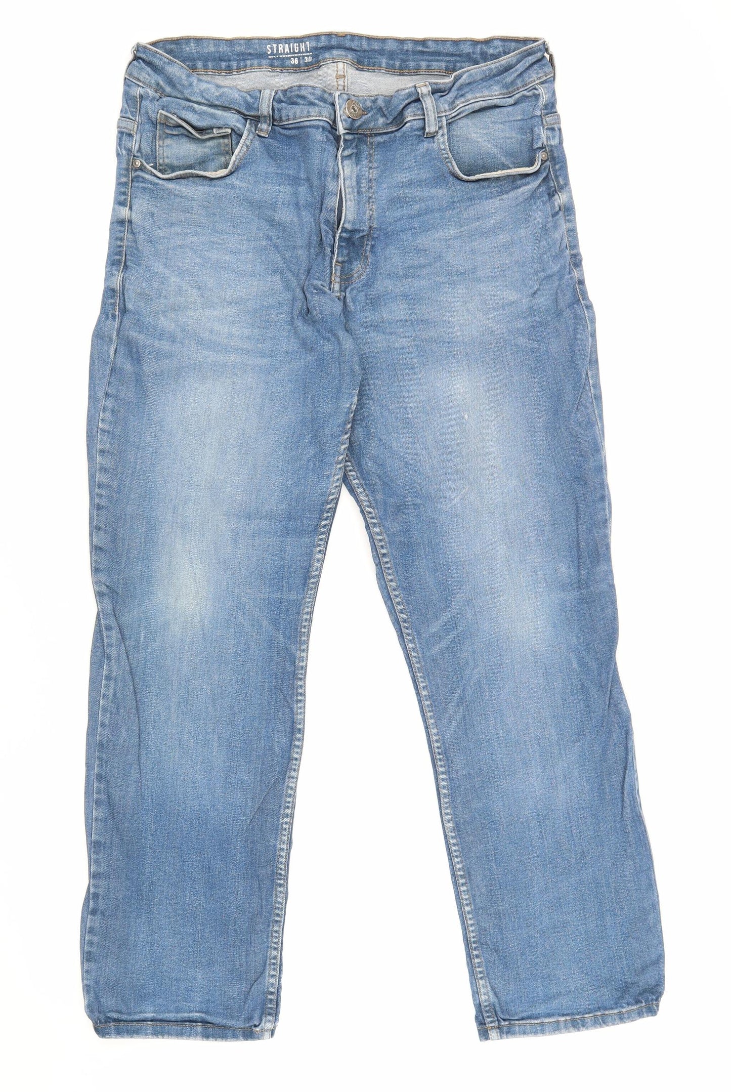George Mens Blue Cotton Straight Jeans Size 36 in Regular Zip