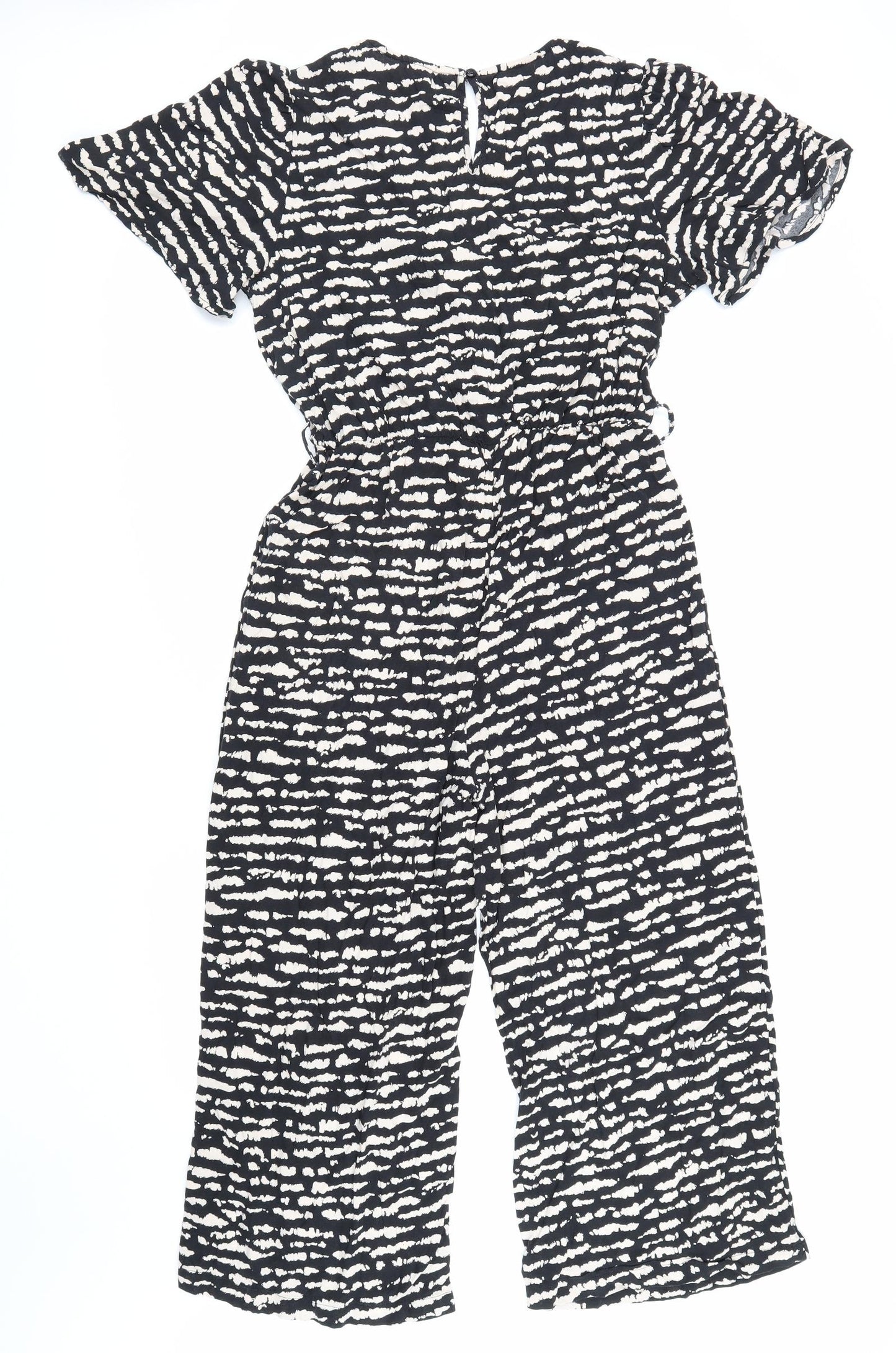 M&Co Womens Black Geometric Polyester Jumpsuit One-Piece Size 12 Buckle